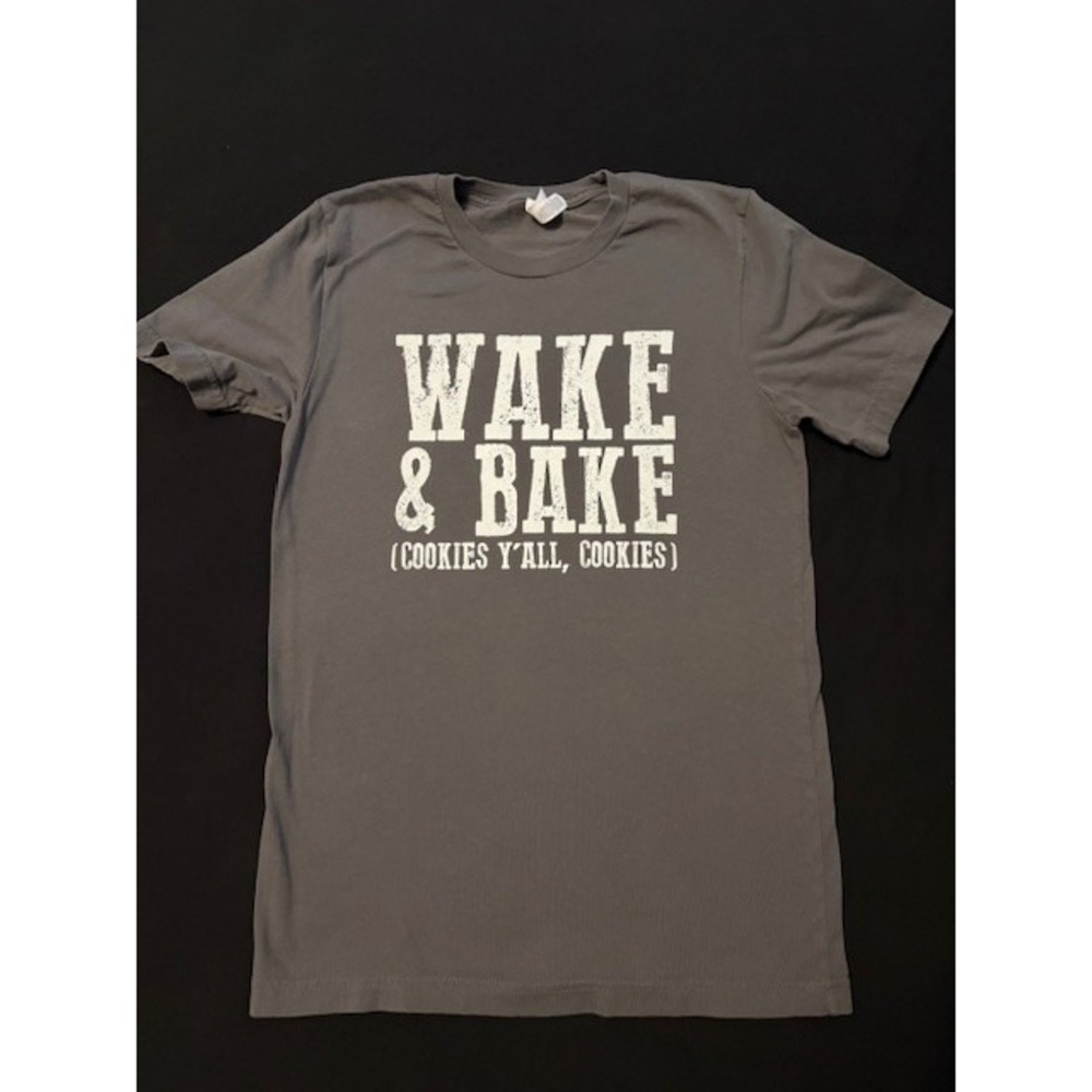 Bella Canvas Unisex size small "Wake and Bake" tee gray/asphalt